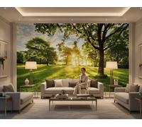 Sunny day decor Wallpaper green nature countryside 368x254cm with adhesive