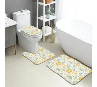Sunny Day Quick Dry Bath Mat, Cute Clouds and Rainbows Absorbent Non Slip Shower Mat, Spring Flannel Washable Bath Rugs for Bathroom Decorative 3 Piece Sets