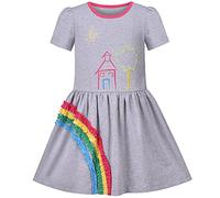 Sunny Fashion Girls Dress 3D Rainbow Grey Ruffle Embroidery Tree House Short Sleeve Age 4 Years