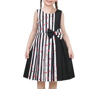 Sunny Fashion Girls Dress Black Heart Love Color Contrast Zebra Stripe School Casual Age 8 Years