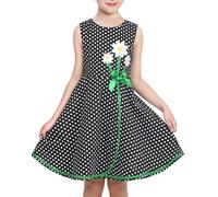 Sunny Fashion Girls Dress Black Polka Dot Daisy Flower Embroidery Everyday Summer Age 5 Years