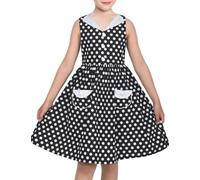 Sunny Fashion Girls Dress Black Polka Dot Pocket Front Button Classic School Casual Age 10 Years