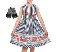 Sunny Fashion Girls Dress Black White Striped Apple 1950s Retro Gingham Summer Party Halloween Age 7-8 Years