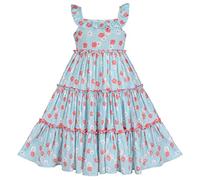 Sunny Fashion Girls Dress Blue Cotton Flower Square Collar A Line Ruffle Flare Short Sleeve Age 3 Years
