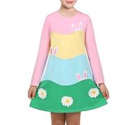 Sunny Fashion Girls Dress Easter Bunny Rainbow Cotton Embroidery Casual Long Sleeve Age 7 Years