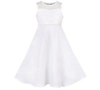 Sunny Fashion Girls Dress Formal White Chiffon Lace Sequin Baptism Wedding Bridesmaid Age 14 Years