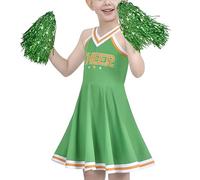 Sunny Fashion Girls Dress Green Cheerleader Uniform Outfit Pom Party Celebration Age 8 Years