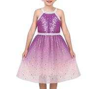 Sunny Fashion Girls Dress Lavender Halter Neck Sequin Ombre Star Lace Tulle Ball Gown Age 10 Years