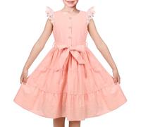 Sunny Fashion Girls Dress Lemonade Pink Polka Dot Lace Cap Sleeve Bow Summer Lovely Age 8 Years