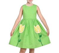 Sunny Fashion Girls Dress Lime Polka Dot Tulip Pocket Embroidered Cotton Garden Spring Sundress Age 10 Years