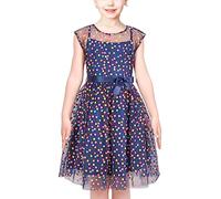 Sunny Fashion Girls Dress Multicolor Rainbow Polka Dot Vintage Blue Tulle Party Gown Age 12 Years
