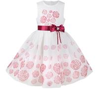 Sunny Fashion Girls Dress Pink Floral Rose Bow Tie Sleeveless Classic Party Wedding Age 7 Years