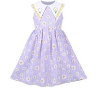 Sunny Fashion Girls Dress Purple Daisy Flower Plaid Sleeveless Casual Cotton Age 6 Years