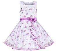 Sunny Fashion Girls Dress Purple Ribbon Ruffle Floral Rose Bud Sleeveless Age 7-8 Years