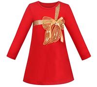 Sunny Fashion Girls Dress Red Christmas Golden Butterfly Bow Tie Long Sleeve Cotton Age 4 Years