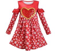 Sunny Fashion Girls Dress Red Off Shoulder Snow Flakes Heart Valentine's Day Age 5 Years