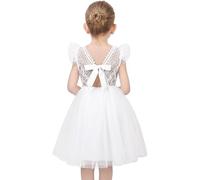 Sunny Fashion Girls Dress White Lace V Neck Ruffle Sleeve Tulle Wedding Evening Gown Age 12 Years