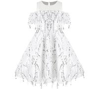 Sunny Fashion Girls Dress White Off Shoulder Sequin Tassel Flapper Party Pageant Age 12 Years