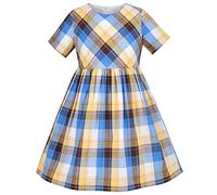 Sunny Fashion Girls Dress Yellow Blue Brown Plaid Lattice Rural Farm School Age 4 Years
