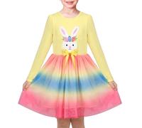 Sunny Fashion Girls Dress Yellow Easter Bunny Egg Rainbow Tie Dye Party Long Sleeve Age 5 Years