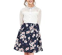 Sunny Fashion KB55 Girls Dress Lace Pearl Plum Blossom Elegant Princess Dress Age 14 Years Blue