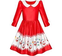 Sunny Fashion LN32 Girls Dress 3/4 Sleeve Christmas Santa Jingle Bell Snow Age 5 Years