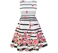 Sunny Fashion LP33 Girls Dress Striped Flower, 7-8 Years, Multi-color