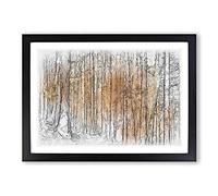 Sunny Forest in Switzerland Sketch Framed Print | A2 Black Framed Wall Art | Ready to Hang | Modern Landscape Picture | Living Room Bedroom Lounge Office