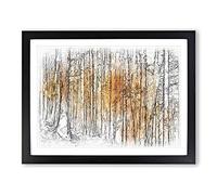 Sunny Forest In Switzerland Sketch Modern Art Framed Print | A3 Black Framed Wall Art | Ready to Hang | Modern Landscape Picture | Living Room Bedroom Lounge Office