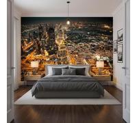 Sunny Graphics Print Dubai Night City Wallpaper Mural Photo Buildings, Bright Lights Skyline View for Bedroom Lounge Office Urban Home Decoration Wall Covering