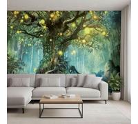 Sunny Graphics Print Fantasy Forest Wallpaper Wall Sticker Mural Photo Glowing Tree & Waterfall Scene Peel-and-Stick Wall Art for Living Room, Bedroom, Office, Meditation Space 380x260