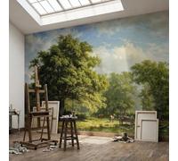 Sunny Graphics Print Forest Work Scene Realistic Painting Printed Nature Wallpaper Photo Mural Wall Covering with Trees Horses Logs Home Office Decoration Poster