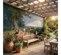 Sunny Graphics Print Greyhound Photo Mural Printed Nature Wallpaper Wall Covering of Countryside Painting with Dog Tree Horse Rider Home Office Decoration Poster