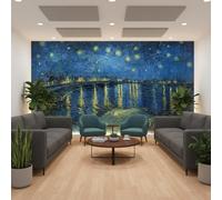 Sunny Graphics Print Starry Night Over The Rhône Photo Mural Printed Wallpaper of Van Gogh’s Night Sky Stars River Reflections Wall Art Home Office Decoration Wall Covering