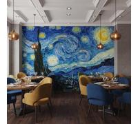 Sunny Graphics Print Starry Night Wallpaper Photo Mural Printed Wall Art of Van Gogh’s Painting with Swirling Sky Stars Moon Home Office Wall Decoration Poster