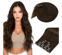 Sunny Hair Extensions Clip in 2B Medium Natural Brown 20 Inch 120g 7 Piece | Remy, Double Weft, Real, Natural, Silky Straight, for Special Occasions, Soft and Easy to Blend, Comfortable for All-Day Wear