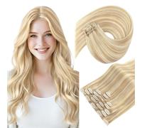 Sunny Hair Extensions Clip in Highlight Caramel Blonde 20 Inch 120g 7 Piece | Remy, Double Weft, Real, Natural, Silky Straight, for Work and Events, Soft and Easy to Blend, Comfortable for All-Day Wear