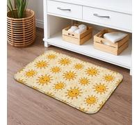 Sunny Happy Emoticon Quick Dry Bath Mat, Joyful Yellow Sun Pattern Absorbent Non Slip Shower Mat, Spring Decor Flannel Washable Bath Rugs for Bathroom Toilet Restroom 20x32 Inch