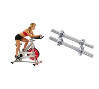 Sunny Health and Fitness Indoor Studio Cycle Pro Exercise Bike with 18 KG Flywheel + 35.5 cm Threaded Chrome Dumbbell Bar