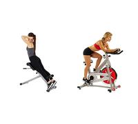 Sunny Health and Fitness Indoor Studio Cycle Pro Exercise Bike with 18 KG Flywheel + 45 Degree Hyperextension Roman Chair, Steel, Grey, One Size SF-BH6629