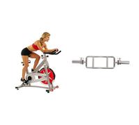 Sunny Health and Fitness Indoor Studio Cycle Pro Exercise Bike with 18 KG Flywheel + 86 cm Olympic Triceps Bar with Ring Collars, Olympic Weight for Weightlifting and Bodybuilding