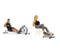 Sunny Health and Fitness Magnetic Under Desk Pedal Exerciser, Dual Function Mini Exercise Cycle Bike SF-B0891 and Magnetic Rowing Machine with LCD Monitor and Extra Long Slide Rail SF-RW5515