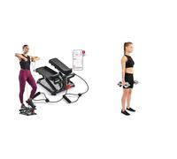 Sunny Health and Fitness Total Body Smart 2-in-1 Stepper Machine w/Resistance Bands + Adjustable 15 KG Dumbbell Set w/Carry Case, Space Saver, Secure Quick-Lock, Anti-Slip Steel Handle
