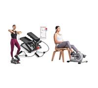 Sunny Health and Fitness Total Body Smart 2-in-1 Stepper Machine w/Resistance Bands + Magnetic Under Desk Mini Exercise Cycle Bike, with Digital Monitor and Carrying Handle
