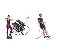 Sunny Health and Fitness Total Body Smart 2-in-1 Stepper Machine w/Resistance Bands + Row-N-Ride Assist Trainer for Body Cardio Workout with Adjustable Resistance, Upright