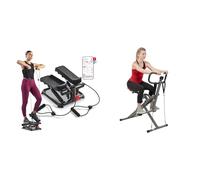 Sunny Health and Fitness Total Body Smart 2-in-1 Stepper Machine w/Resistance Bands + Row-N-Ride™ PRO Squat Assist Trainer, Rowing Machine for Glute Workout