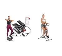 Sunny Health and Fitness Total Body Smart 2-in-1 Stepper Machine w/Resistance Bands + Upright Row-N-Ride Rowing Machine, Horse Riding Machine for Home Gym Use