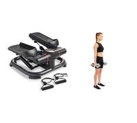 Sunny Health & Fitness 2-in-1 Premium Power Stepper with Resistance Bands + Adjustable 15 KG Dumbbell Set w/Carry Case, Space Saver, Secure Quick-Lock, Anti-Slip Steel Handle