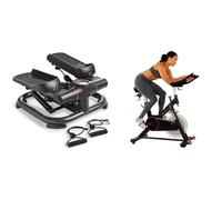 Sunny Health & Fitness 2-in-1 Premium Power Stepper with Resistance Bands + Indoor Cycling Wheel with Magnetic Belt Drive, 136kg Max Weight, Adjustable Saddle & Handlebar