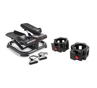Sunny Health & Fitness 2-in-1 Premium Power Stepper with Resistance Bands + Locking Collar Clamps with Quick Release for Olympic Barbells for Pro Training